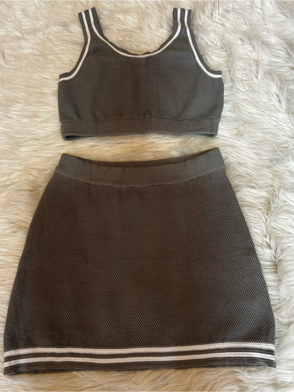 Women’s Knit Mini Skirt in Olive with Contrast Trim